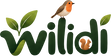 Logo Wilidi couleur avec feuilles, rouge-gorge et écureuil